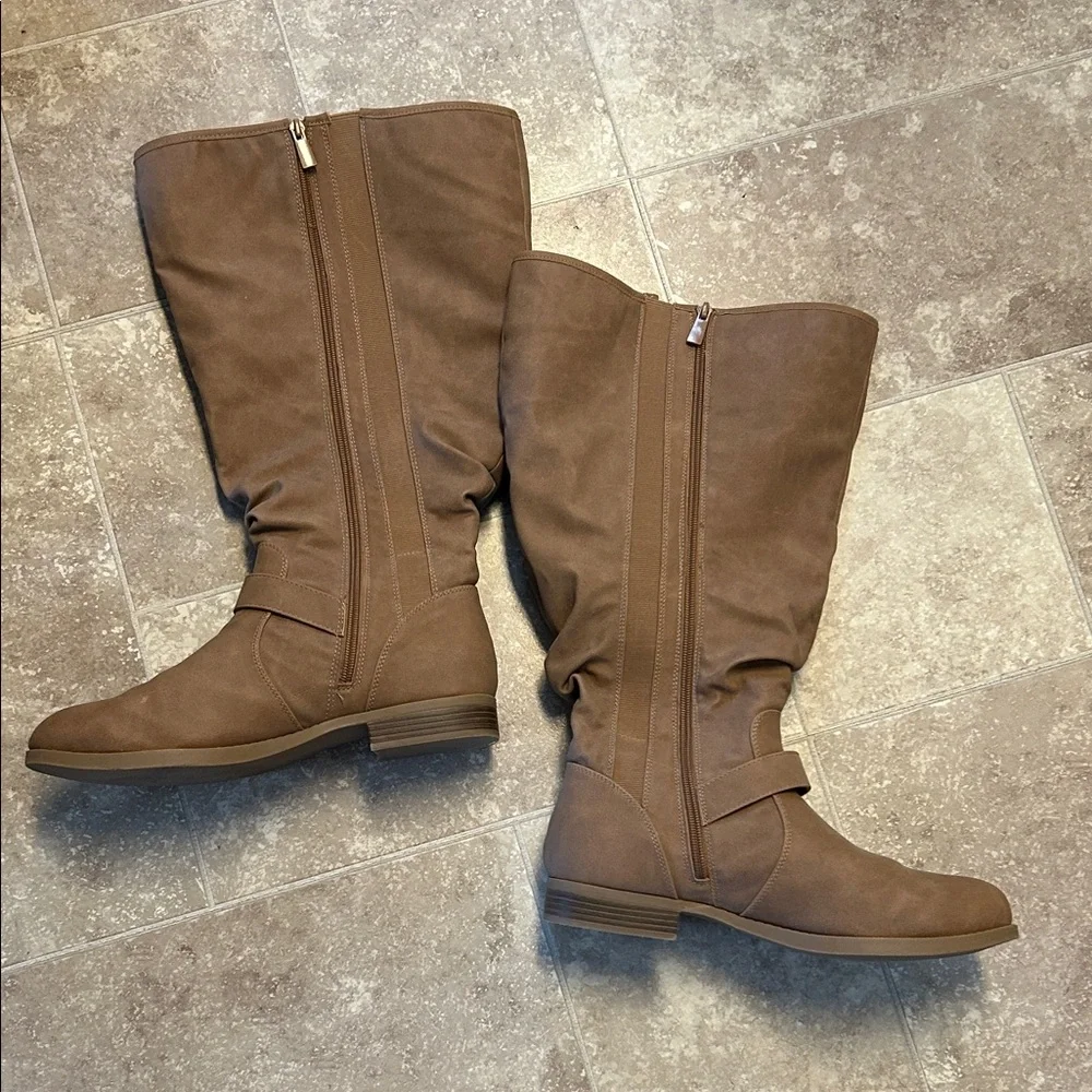 Brown Knee-High Boots with Buckle Detail Torrid Size 10